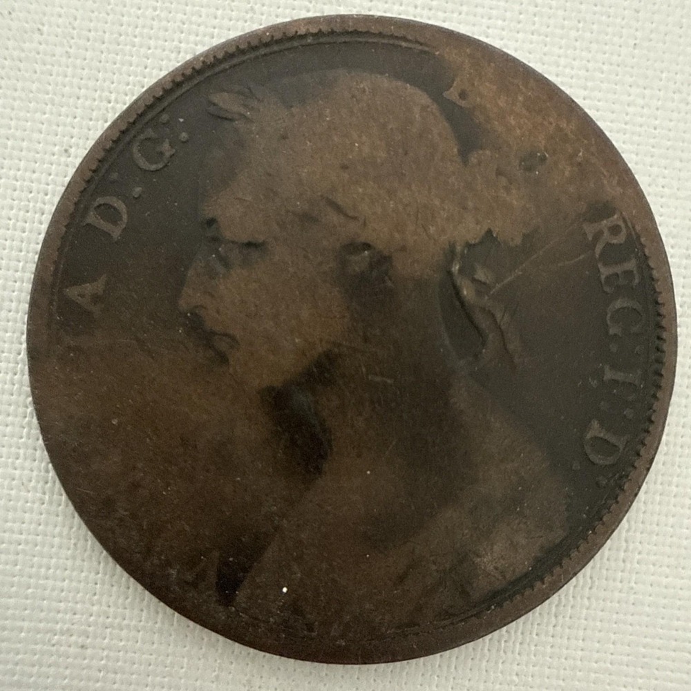 1891 VICTORIA D:G:‎ BRITT REG: F:D: One Penny Coin